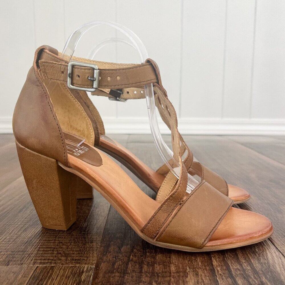 Miz Mooz Pixie Strappy Leather Heeled Sandal Ankle Strap Size 9-9.5 EU 40 Brown